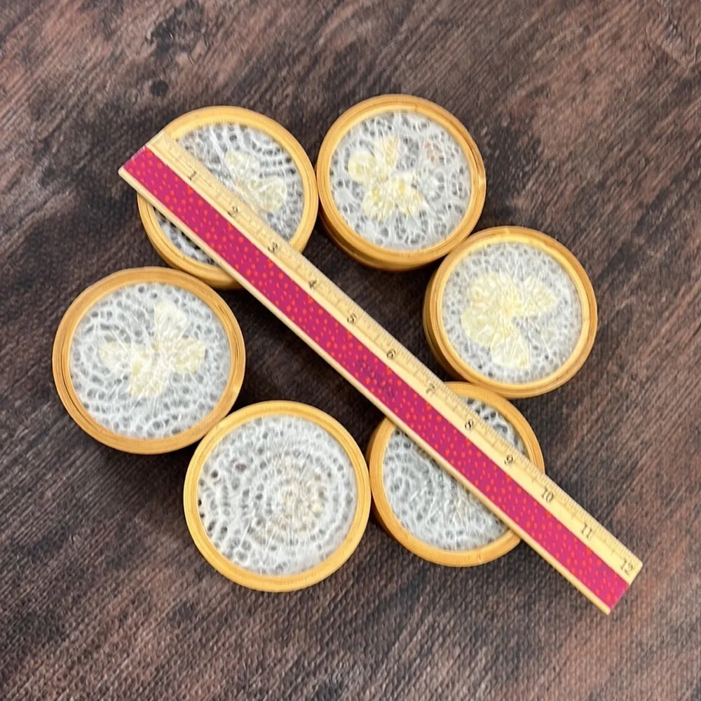 Vintage Bamboo Wicker Woven Coasters Butterfly Design Set of 6 Boho‎ Tiki Bar